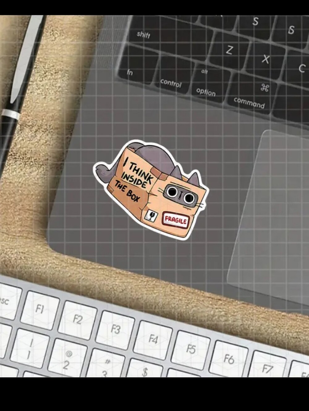 1$ Add On⭐ Autistic Gray Cat "I Think Inside The Box" Sticker